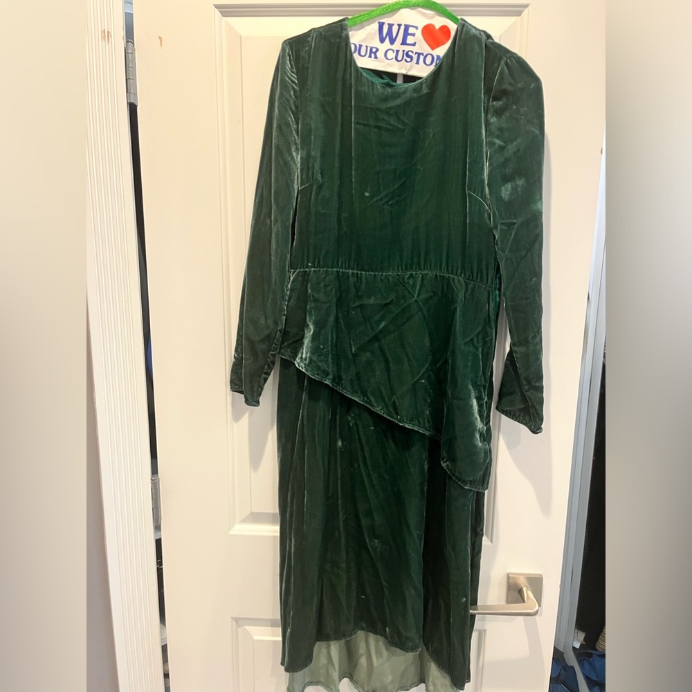 MAJE crushed velvet green dress high low